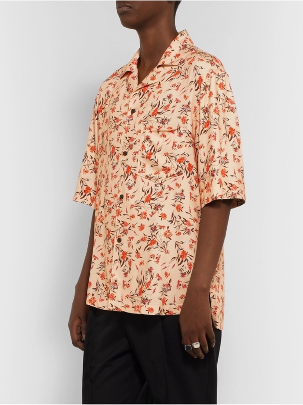 Acne Studios Simon Camp Collar Floral Print Shirt, size XL
